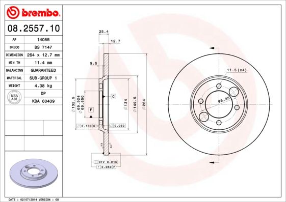 BREMBO 08.2557.10 Brake Disc