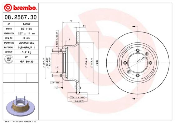 BREMBO 08.2567.30 Brake Disc