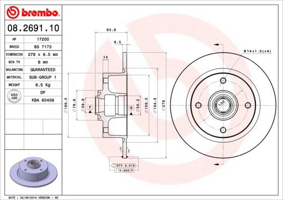 BREMBO 08.2691.10 Brake Disc