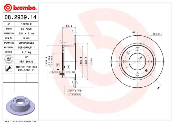 BREMBO 08.2939.14 Brake Disc