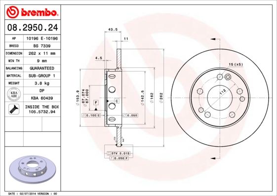 BREMBO 08.2950.24 Brake Disc