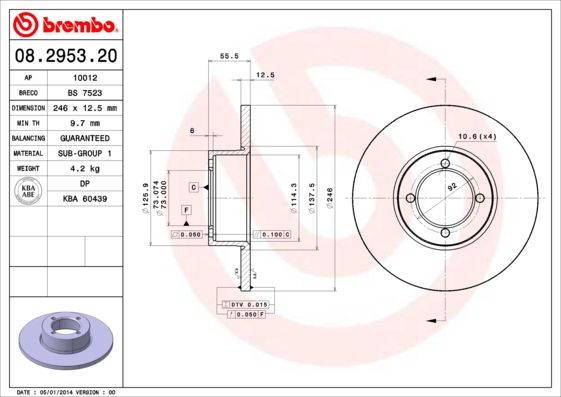BREMBO 08.2953.20 Brake Disc