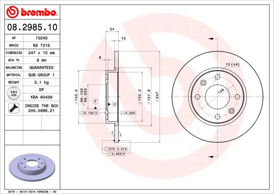 BREMBO 08.2985.10 Brake Disc