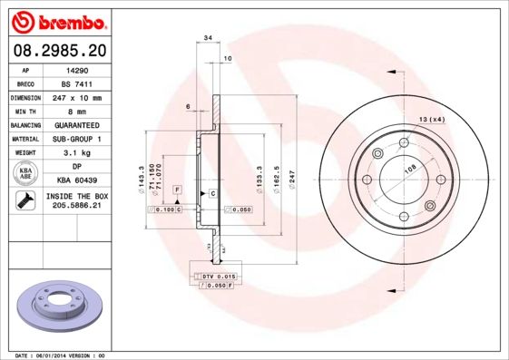 BREMBO 08.2985.20 Brake Disc