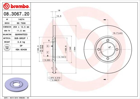 BREMBO 08.3067.20 Brake Disc