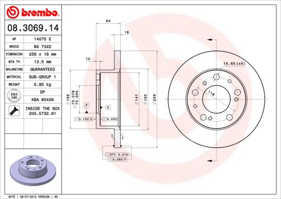 BREMBO 08.3069.14 Brake Disc