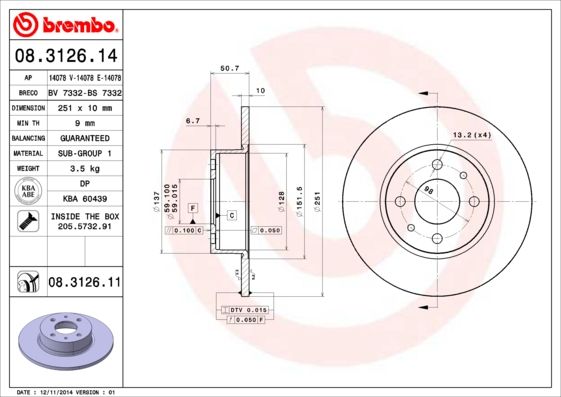BREMBO 08.3126.14 Brake Disc