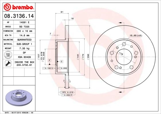 BREMBO 08.3136.14 Brake Disc