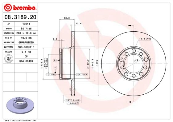 BREMBO 08.3189.20 Brake Disc