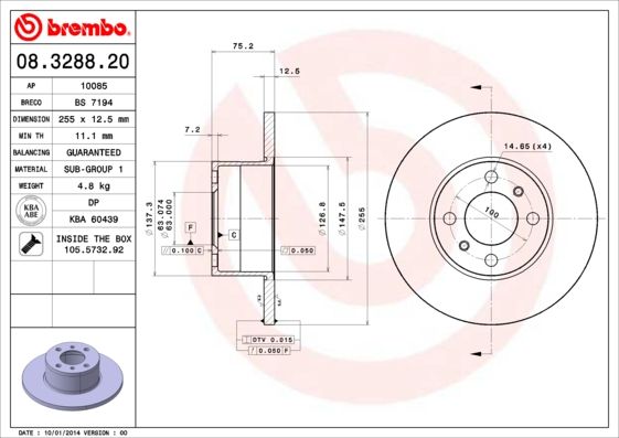 BREMBO 08.3288.20 Brake Disc
