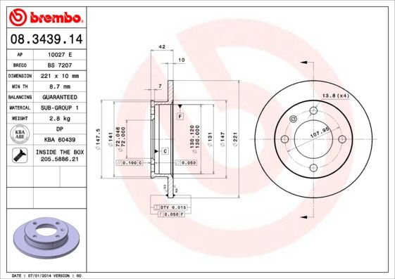 BREMBO 08.3439.14 Brake Disc