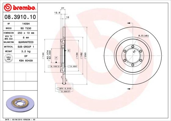 BREMBO 08.3910.10 Brake Disc