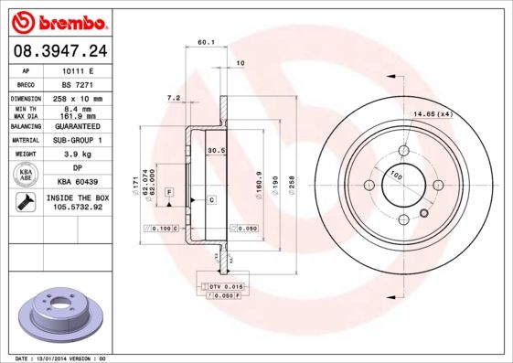 BREMBO 08.3947.24 Brake Disc