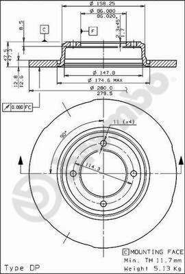 BREMBO 08.3965.20 Brake Disc