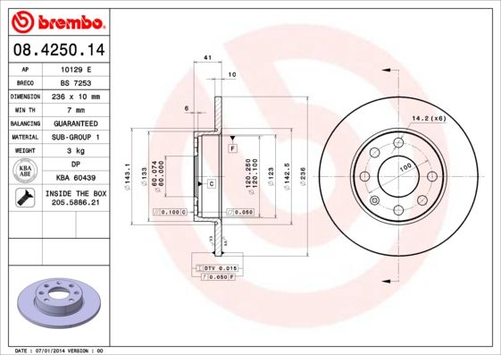 BREMBO 08.4250.14 Brake Disc