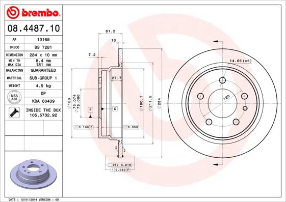 BREMBO 08.4487.10 Brake Disc