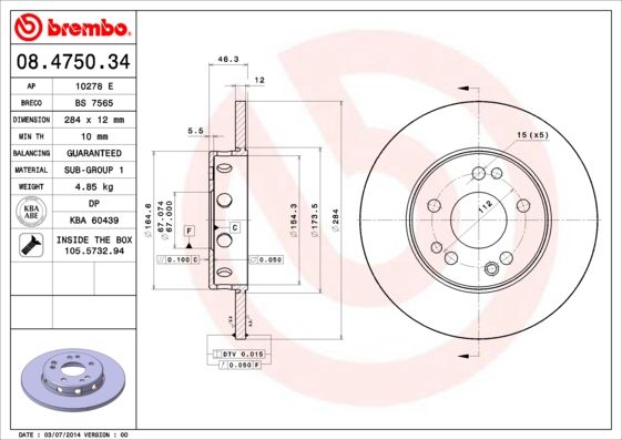 BREMBO 08.4750.34 Brake Disc