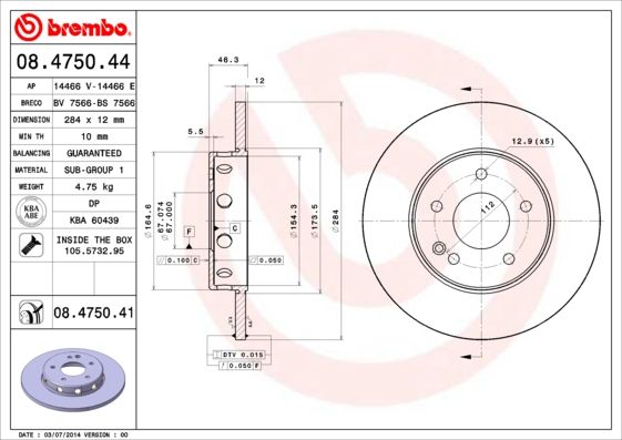 BREMBO 08.4750.44 Brake Disc