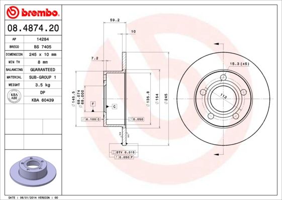 BREMBO 08.4874.20 Brake Disc
