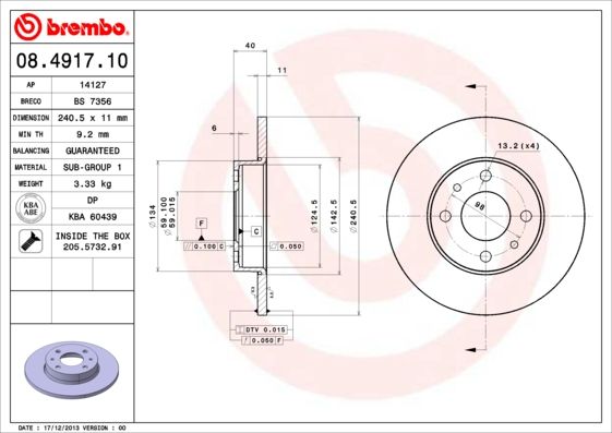 BREMBO 08.4917.10 Brake Disc