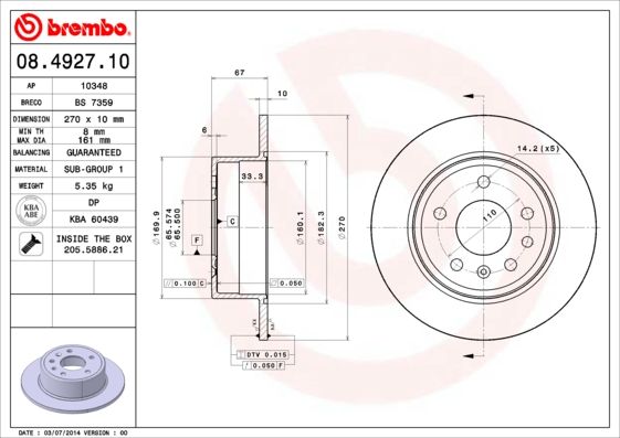 BREMBO 08.4927.10 Brake Disc