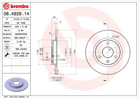 BREMBO 08.4929.14 Brake Disc
