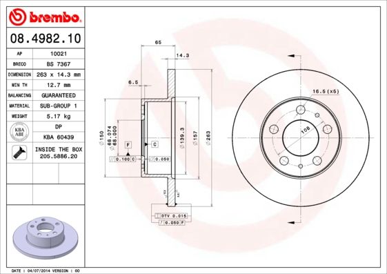 BREMBO 08.4982.10 Brake Disc