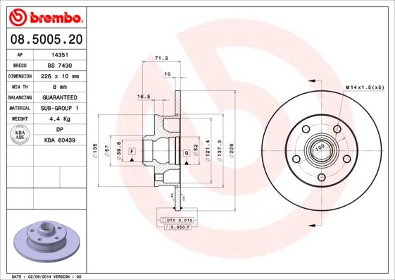 BREMBO 08.5005.20 Brake Disc
