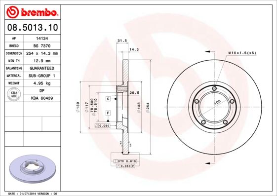 BREMBO 08.5013.10 Brake Disc