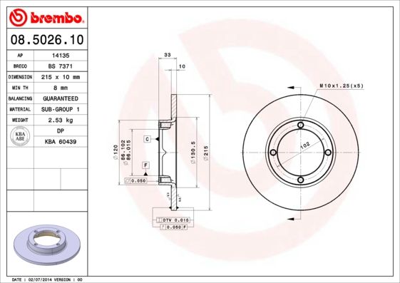 BREMBO 08.5026.10 Brake Disc