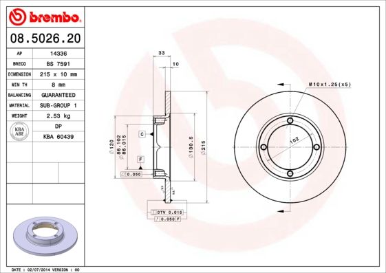 BREMBO 08.5026.20 Brake Disc