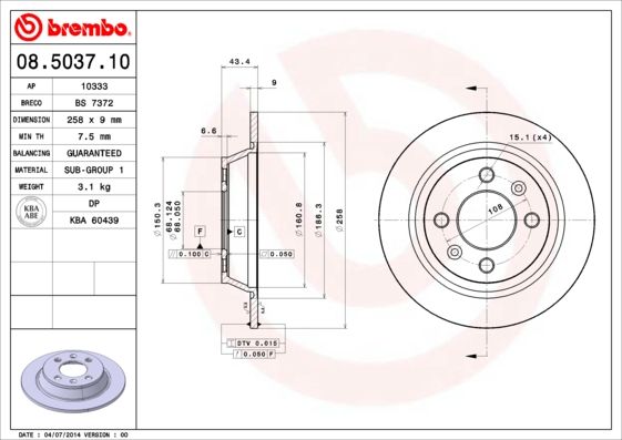 BREMBO 08.5037.10 Brake Disc
