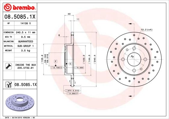 BREMBO 08.5085.1X Brake Disc