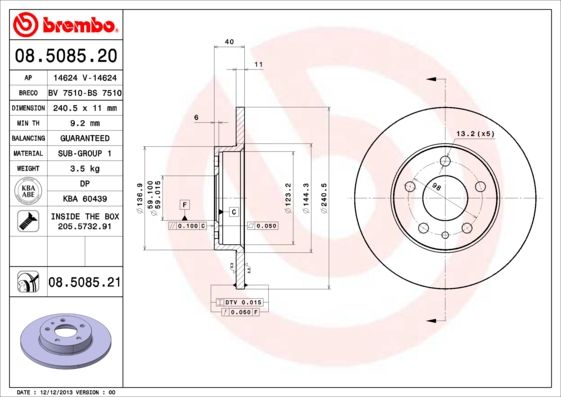 BREMBO 08.5085.21 Brake Disc