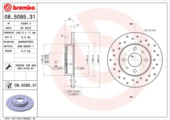 BREMBO 08.5085.31 Brake Disc