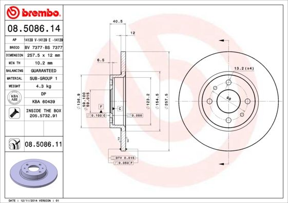BREMBO 08.5086.14 Brake Disc