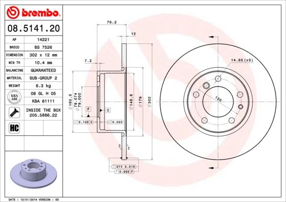 BREMBO 08.5141.20 Brake Disc