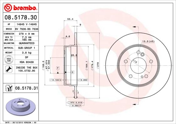 BREMBO 08.5178.30 Brake Disc