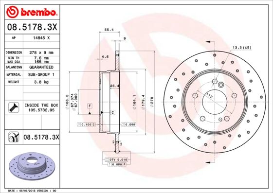 BREMBO 08.5178.3X Brake Disc