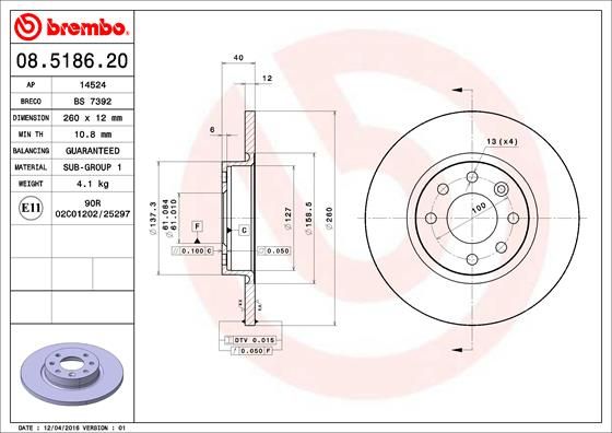 BREMBO 08.5186.20 Brake Disc