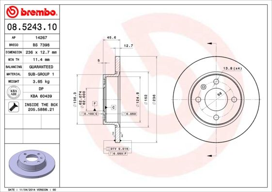 BREMBO 08.5243.10 Brake Disc