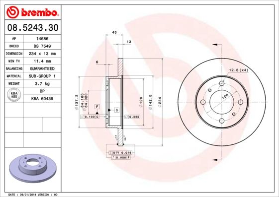 BREMBO 08.5243.30 Brake Disc