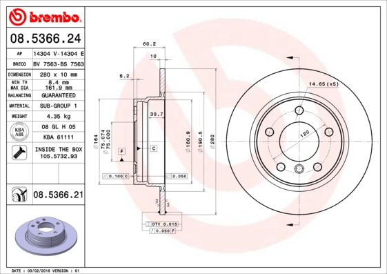 BREMBO 08.5366.24 Brake Disc