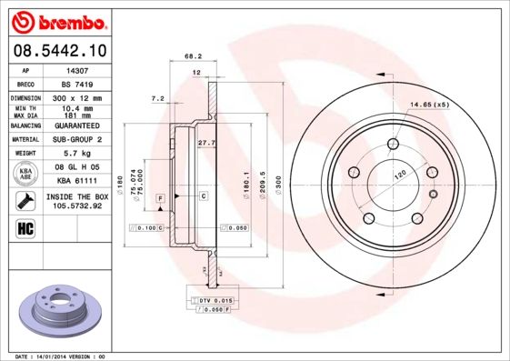 BREMBO 08.5442.10 Brake Disc
