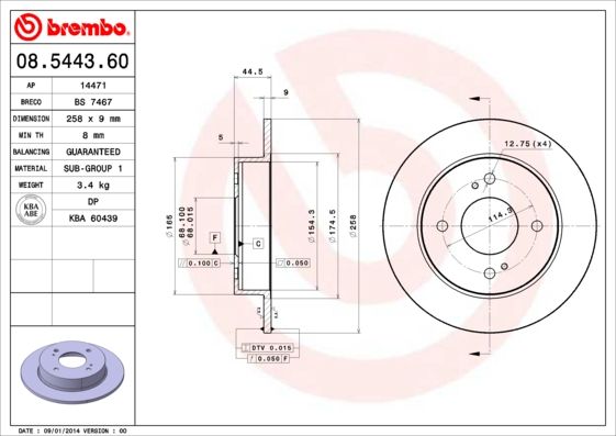 BREMBO 08.5443.60 Brake Disc