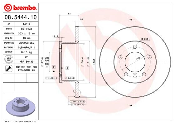 BREMBO 08.5444.10 Brake Disc