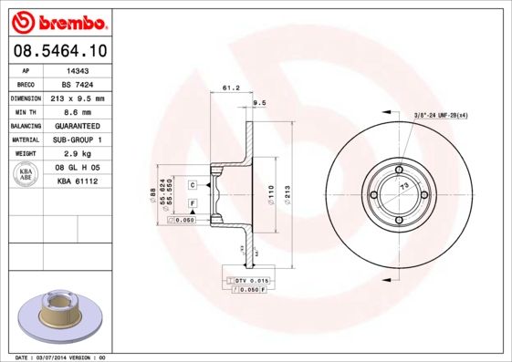 BREMBO 08.5464.10 Brake Disc