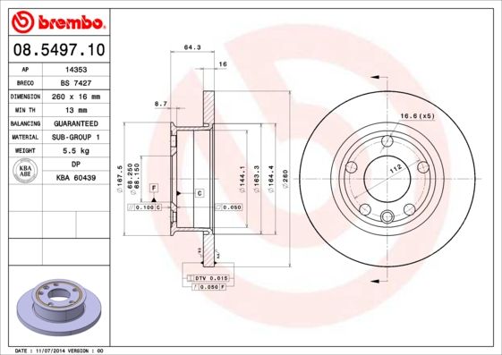 BREMBO 08.5497.10 Brake Disc
