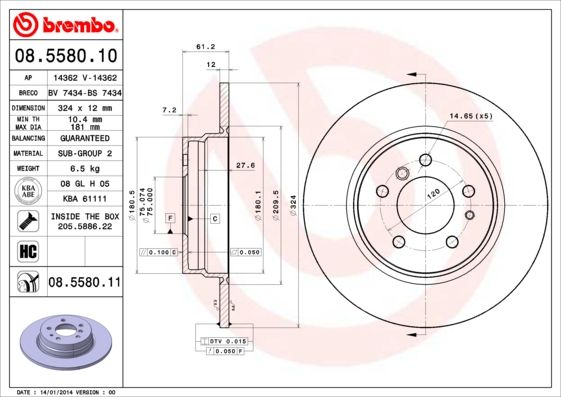 BREMBO 08.5580.10 Brake Disc
