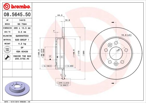 BREMBO 08.5645.50 Brake Disc